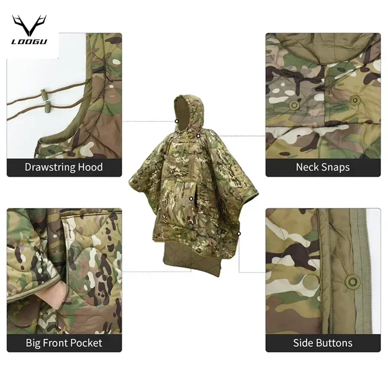 Poncho Impermeabile Militare Camo FOUSAM - Leggero, Ripstop, Per Caccia, Campeggio, Emergenza