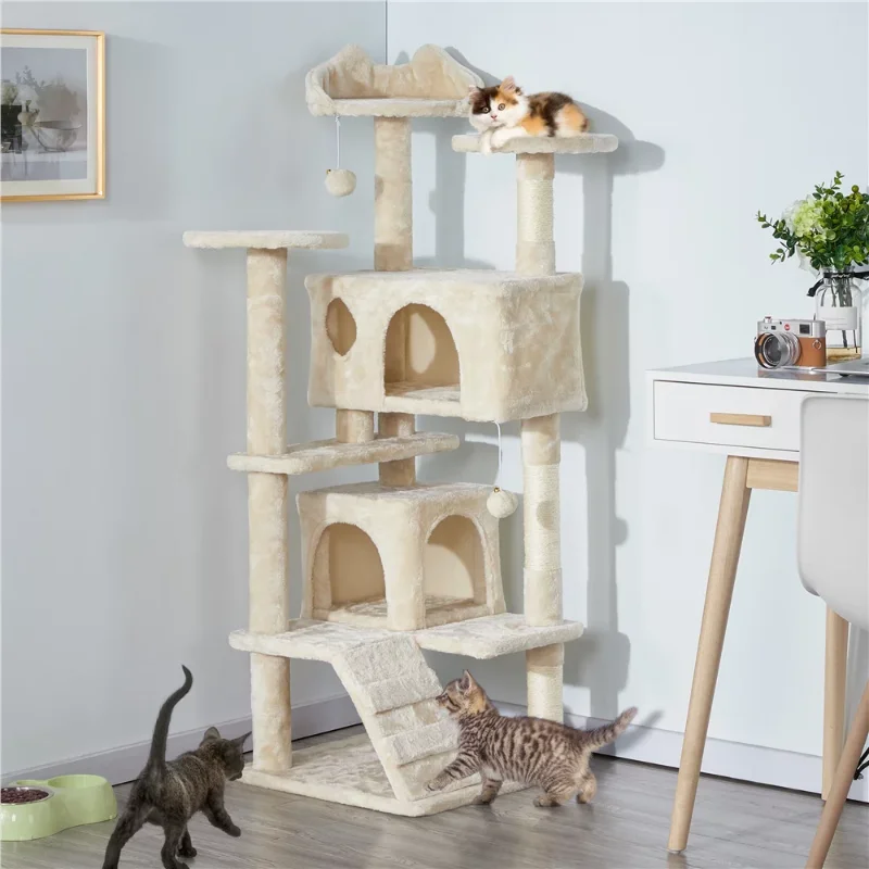 

54.5" Double Condo Cat Tree with Scratching Post Tower