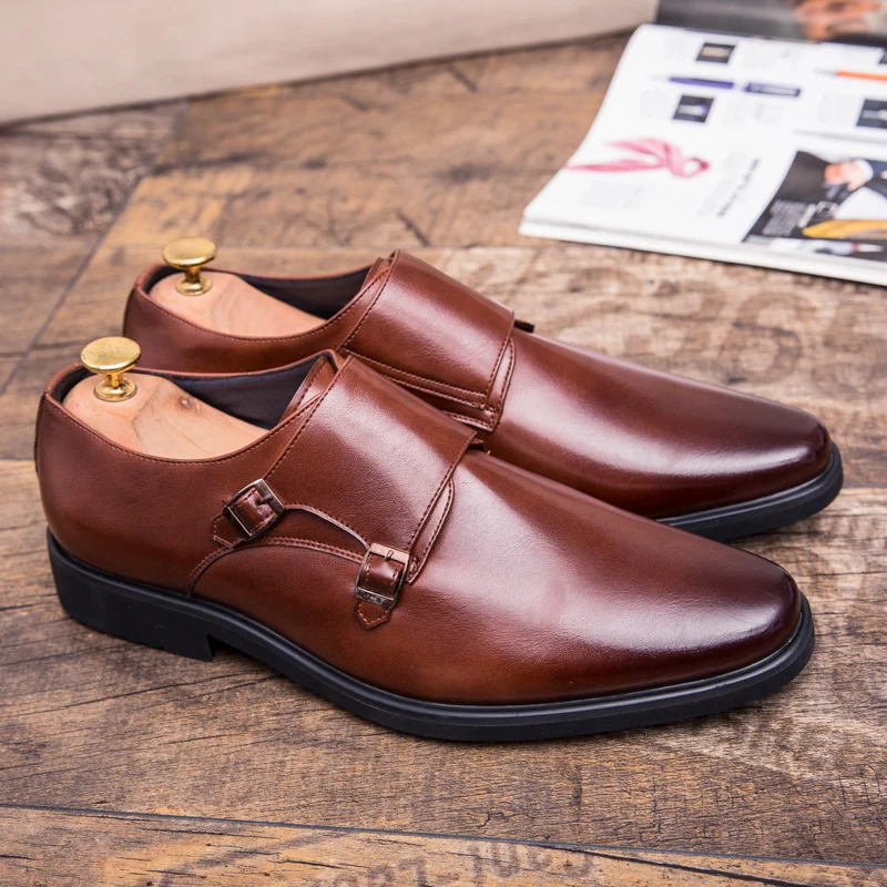 

Genuine Leather Business Men's Monks Dress Fashion Formal Designer Wedding Man Office Oxford Casual Shoes for Men Black Loafers