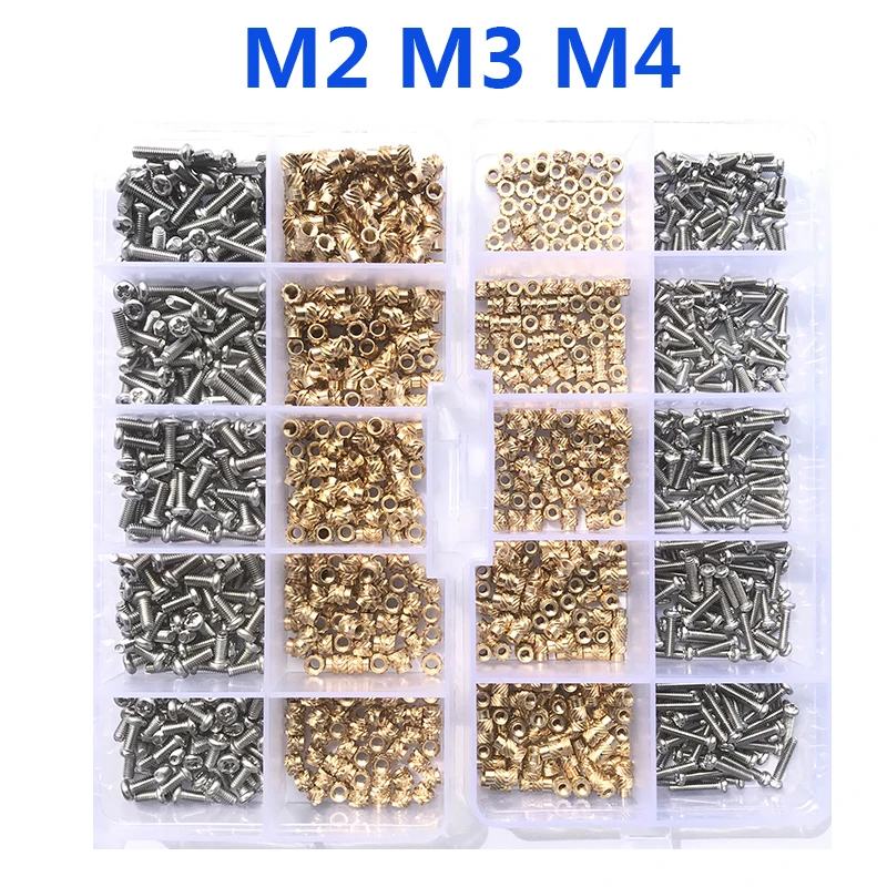 Bronze Inserir Porca e Kit de Sortimento Parafuso m2 m3 m4 Hot Melt Recartilhado Injeção Embedment Porca para Impressora 3d 260500 Pcs