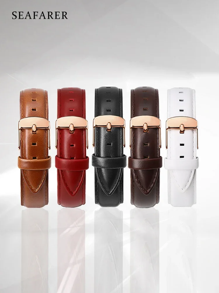 Genuine Leather Black Watch Strap Brown With Rose Gold Clasp