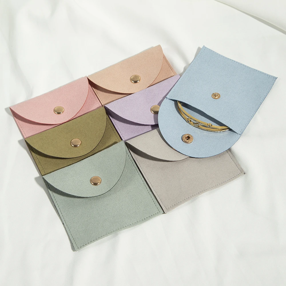 100 Stück 8 x 8 cm Wildleder-Mikrofaserbeutel mit Druckknopf für Schmuck, Ring, Ohrringe, Brosche, Armband, Umschlag, Verpackungsbeutel, individuell – Detail 4