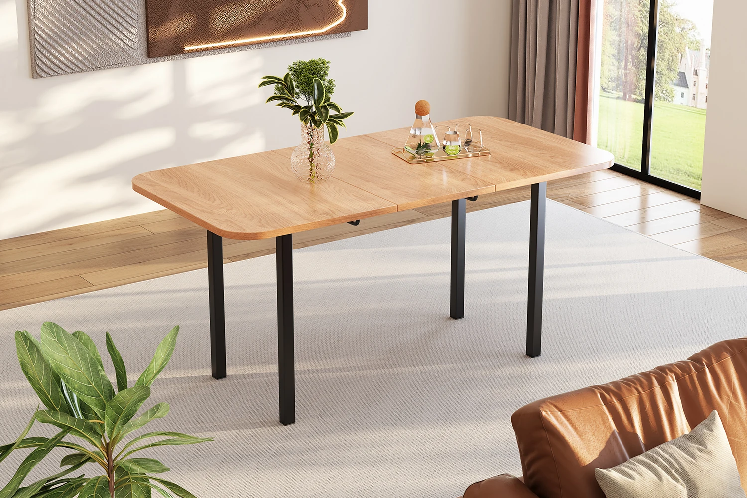 Classic Extendable Dining Table, Wood Color 120cm, Telescopic Length Up To 160cm, Minimalist Style, Suitable For 4-6 People – Detail 3