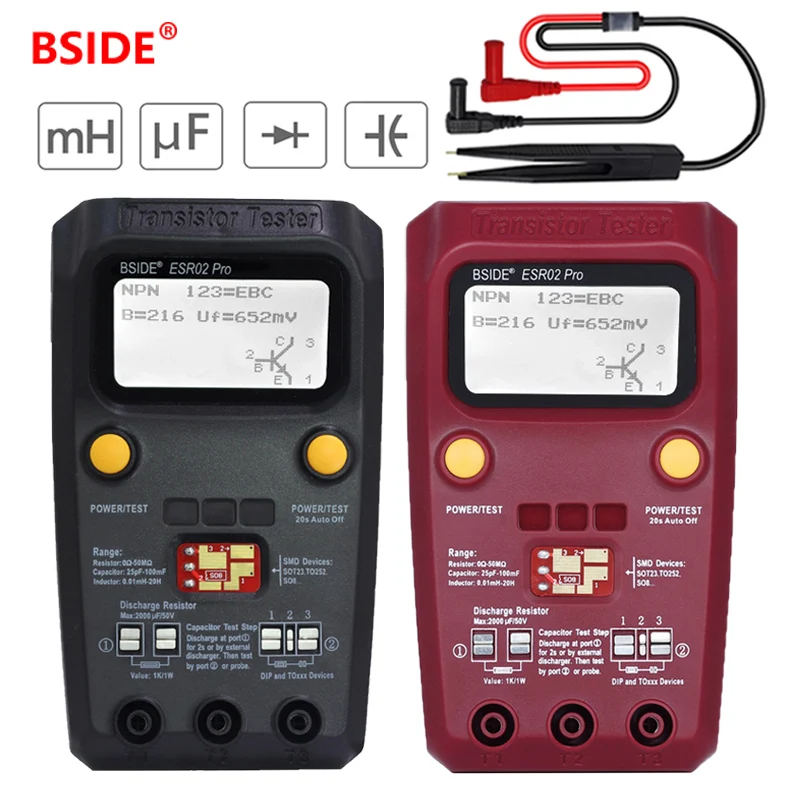 Цифровой тестер транзисторов BSIDE ESR02pro мультиметр SMD диодные компоненты триодный