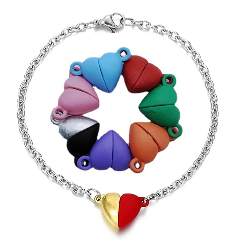 1pair Love Heart Shaped Connected Clasps Beads Charms End Caps