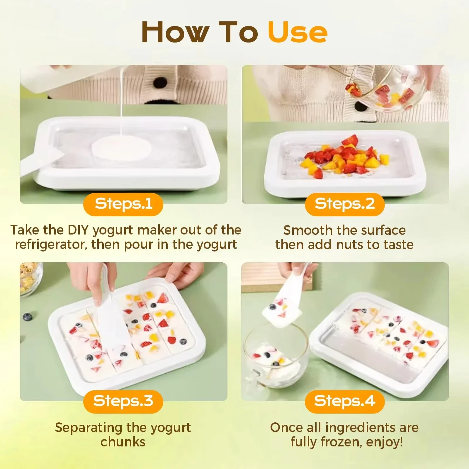 DIY 아이스크림 메이커 요거트 메이커 기계 어린이용 홈메이드 크림 소르베 젤라토, 가정용 롤 아이스크림 메이커 2개의 스패출러 포함