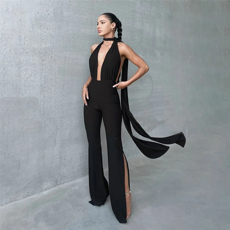 Fashionable Autumn New Women's Clothing Fashionable Halter Sexy Hollow Backless Slim Slimming JumpsuitCok
