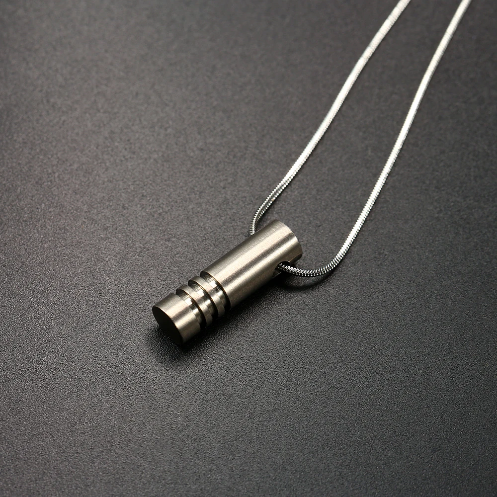 Classic Pure Titanium Pendant Necklace For Men Simple Cylinder Snake Chain Jewelry Gift 6