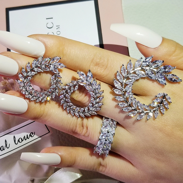 Pack Dubai Silver Color Jewelry Set Engagement Ring Necklace Pendant for Wedding Bridal Jewelry for Women Earring  J1104