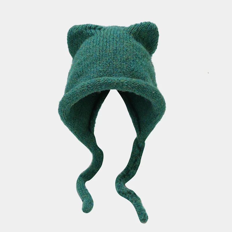 New Fashion Cute Knitting Beanie Hat 2022 Autumn Winter Knitted Wool Caps Girl Cat Ear Pointed Pullover Women Bonnet Hats