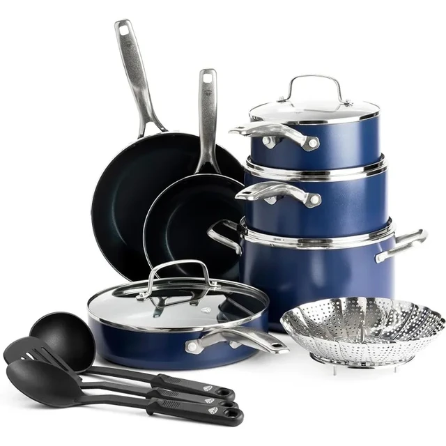 Blue Diamond Cookware Diamond-infused Ceramic Non-stick Pot, 14-piece  Cookware Pot and Pot Cover