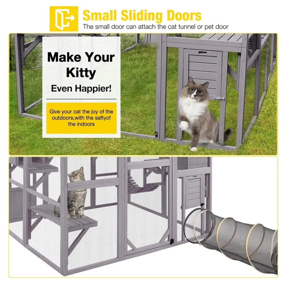 Outdoor Cat Enclosure Large for Multiple Cats, Outdoor Wooden Cat House