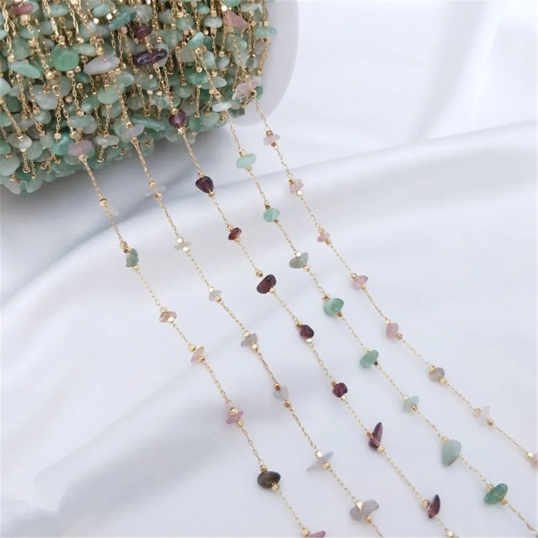 Natural Tourmaline Garnet Strawberry Crystal Gravel Chain 14K Gold-coated Loose Chain Diy Handmade Jewelry Materials B652