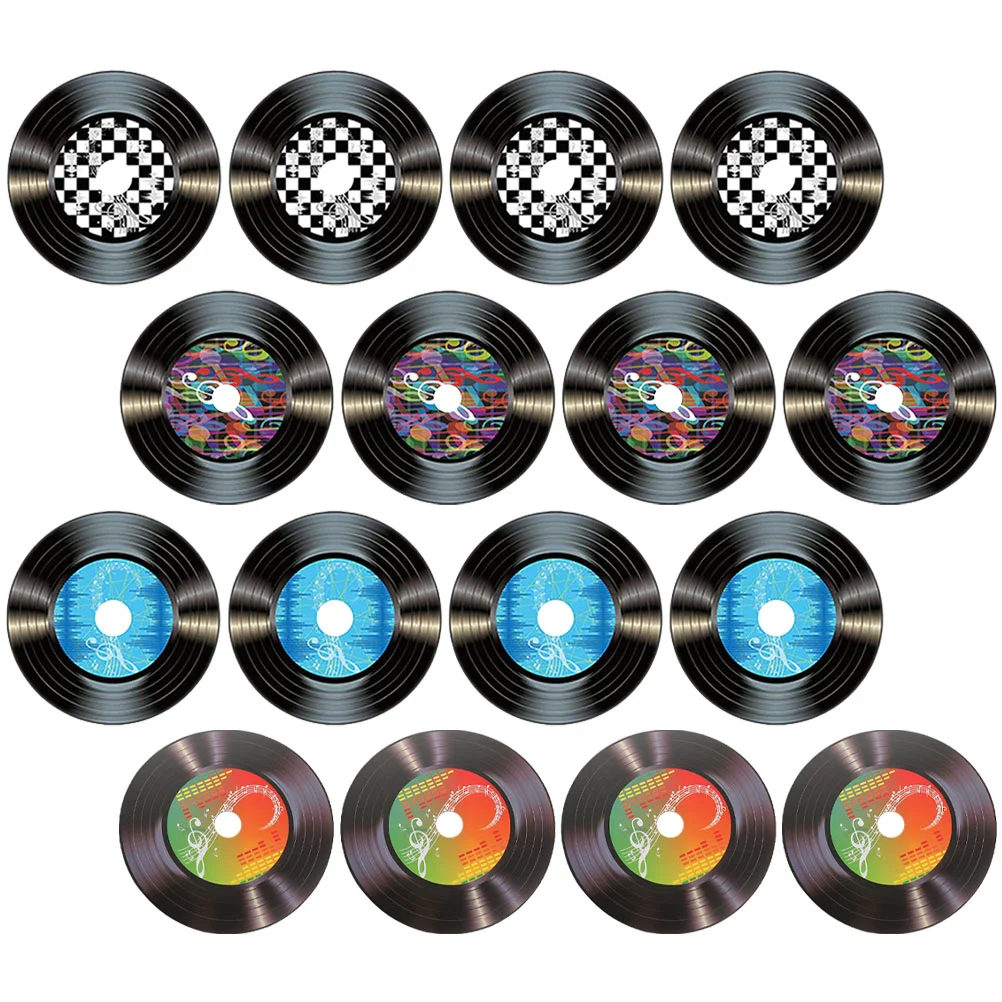 

16 Pcs Retro Decor Vinyl Record Decors Disco Party Hanging Adorns Records Ornament Paper For Wall Fake Girl