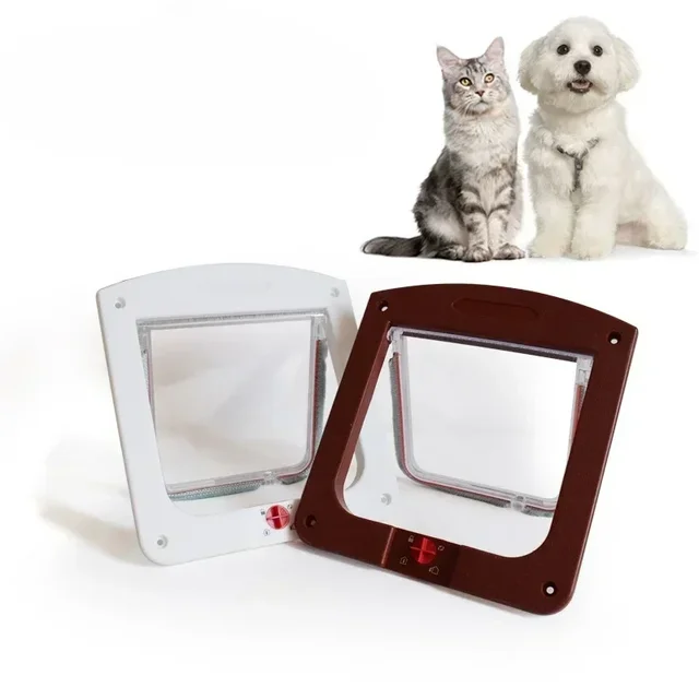1PC Cat Dog Flap Door with 4 Way Locking Kitten Small Pet Dual Entry and Exit Door Weatherproof Pet Safety Doors 4