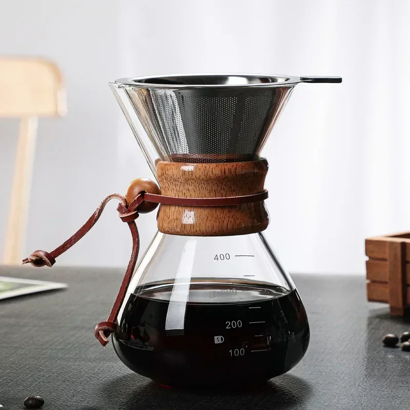 Pour Over 800ML/600ML/400ML Coffee Maker Reusable Stainless Steel Permanent Filter Manual Coffee Dripper with Real Wood Sleeve coffee maker pour over coffee maker