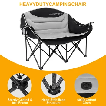 WESTTUNE Oversized Outdoor Couch Double Camping Chair Heavy Duty Outdoor Garden Folding Chair with Cup Holder Support 440 lbs 3