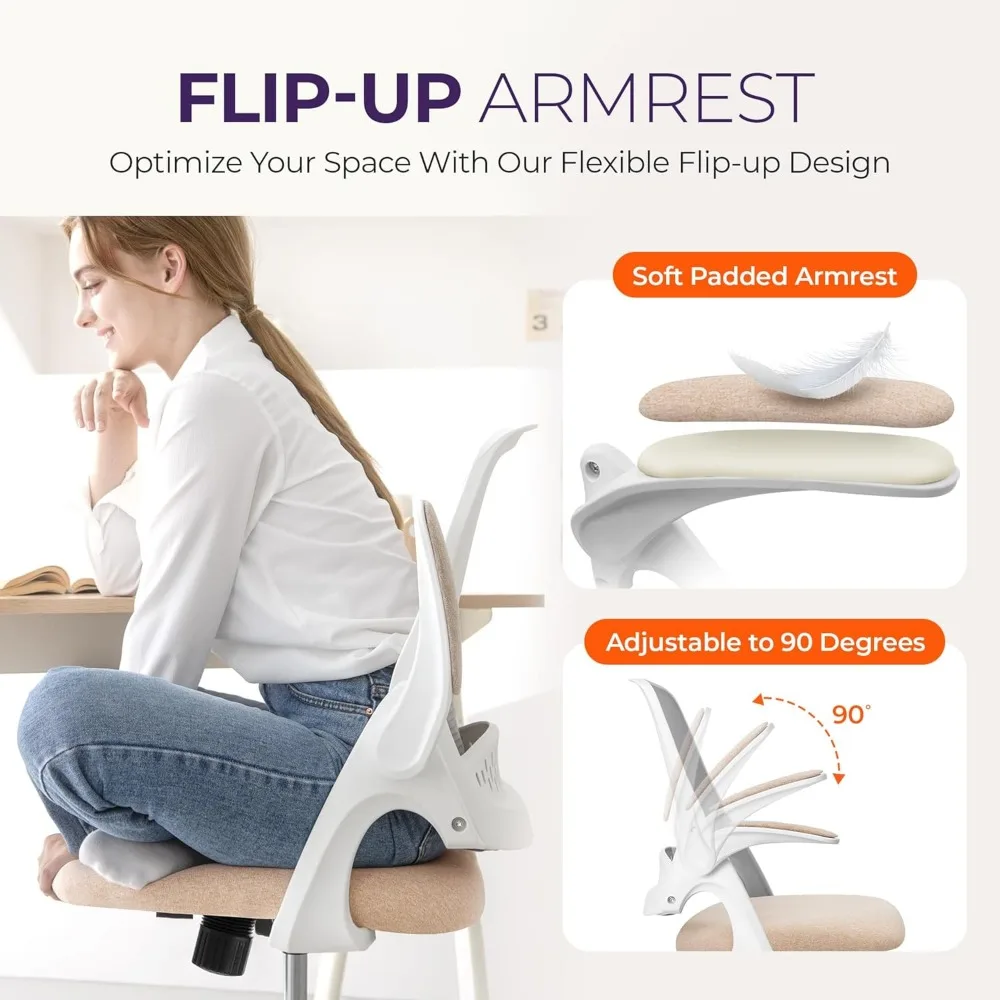 Office Desk Computer Gaming Chair with Ergonomic Lumbar Back Support Flip-up Padded Armrest Adjustable Height and Wheels 6