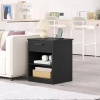 Everyday Side Table with Fast Charging Station - USB C Cable Fast Charging, Wooden Black Nightstand Bedside Table with Drawer 2