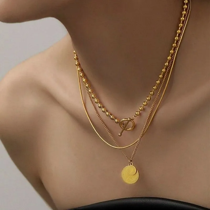 Stainless Steel Multi Layer Queen Pendant Necklace for Women 2025 New Fashion Sweater Chain Necklace Party Jewelry Gifts