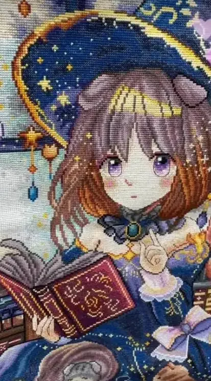 Description Picture 2 of item18CT 11CT 14ct 56X76cm Magical Girl Pre-Printed Cross Stitch DIY Embroidery Set Handmade Handicraft Floss Needle Crafts 97 Color