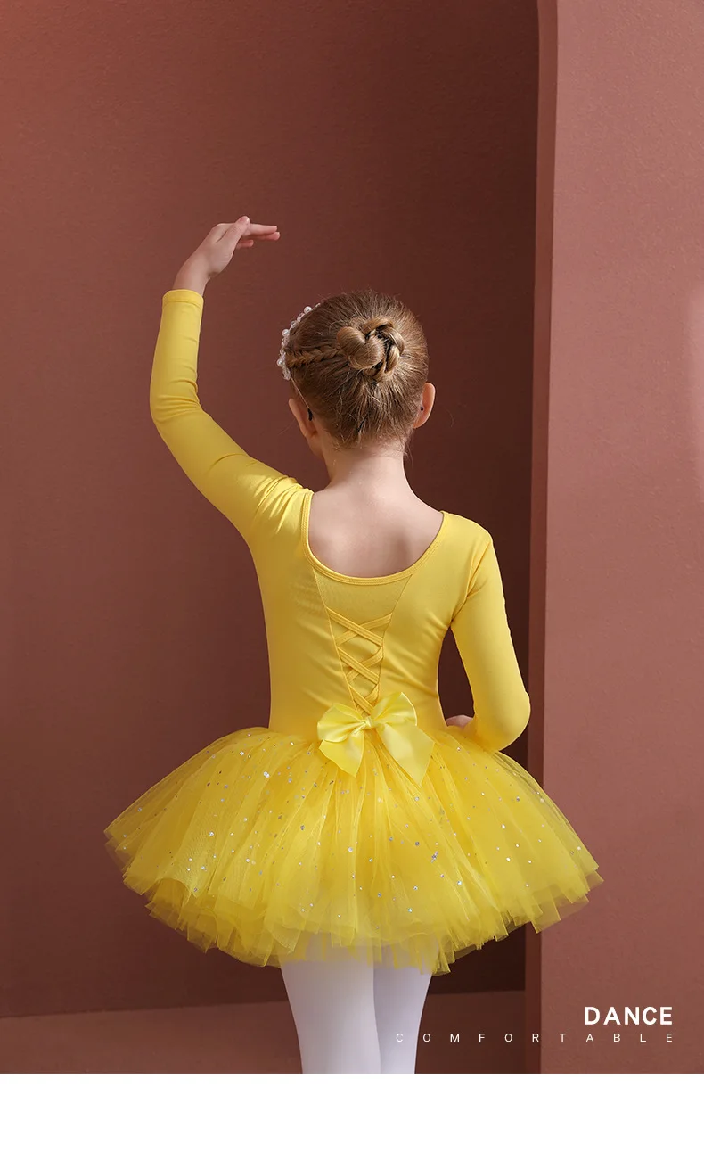 Girls Ballet Dance Tutu Dress Kids Short /Long Sleeves Tulle Leotard  Dancewear
