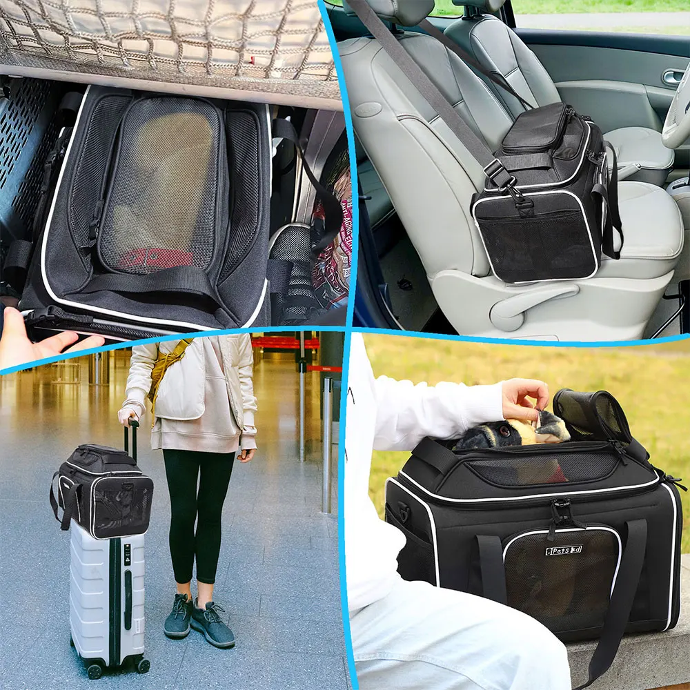 Pet Carrier Bag Petskd Top-Expandable Soft Small Dog Cat Carrier with Safety Zipper and AntiScratch Mesh Major USA Airlines Approved