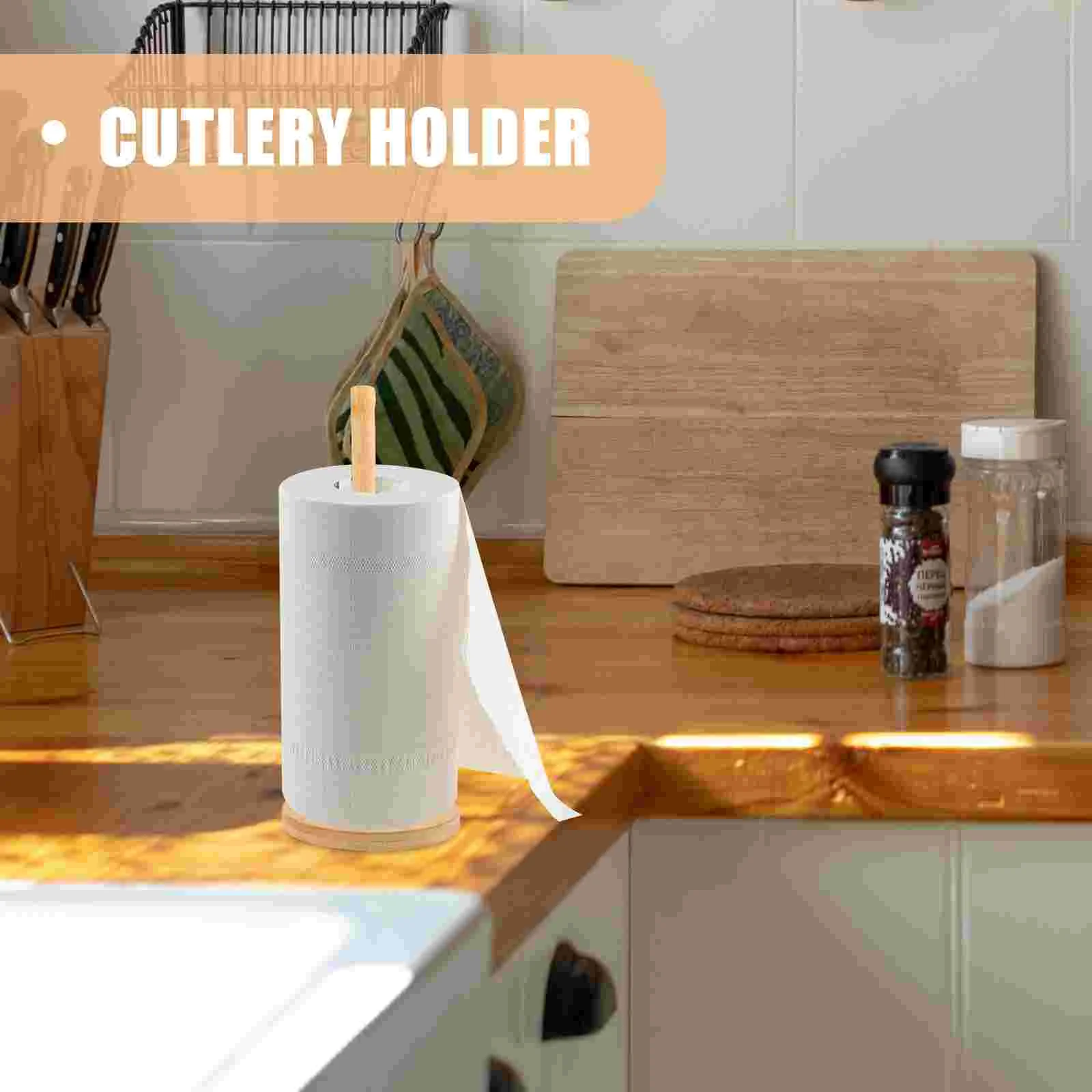 Paper Towel Holder Bamboo Toilet Paper Storage Bathroom Towel Stand Countertop
