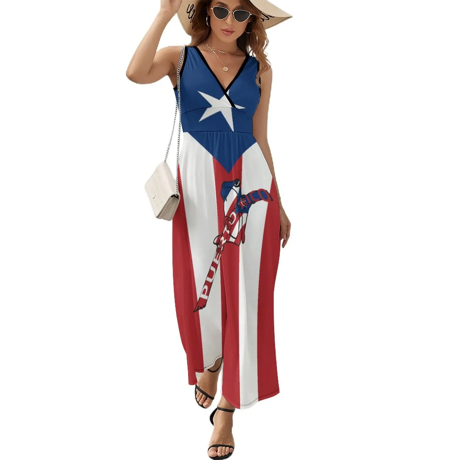 

Puerto Rico Flag Dress Cute Maxi Dress V Neck Custom Boho Beach Long Dresses Aesthetic Oversized Clothes