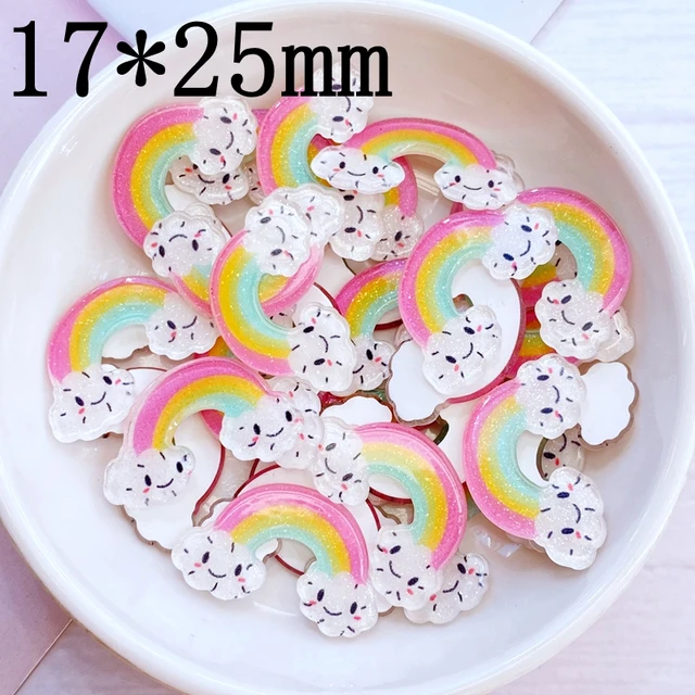 10Db Új Mini Aranyos 17*25 Mm -Es Fényes Szivárványos Lapos Háttámlák Akril Kabochonok Scrapbooking Diy Ékszer Kézműves Dekorációs Kiegészítők - Image 2