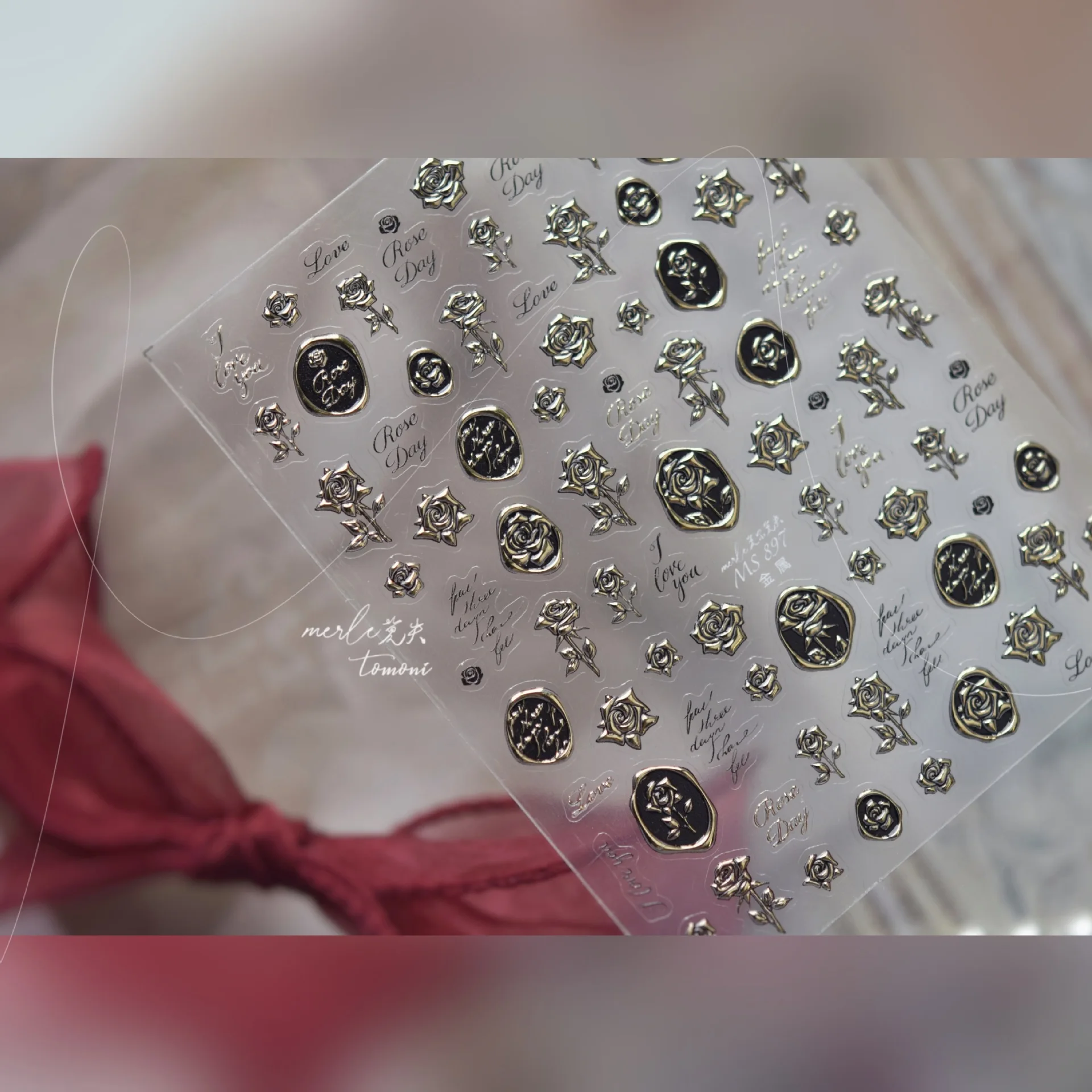 1pcs 레트로 장미 꽃 네일 아트 스티커 럭셔리 금박 금속 네일 스티커 백 접착제 씰 로즈 네일 장식 데칼