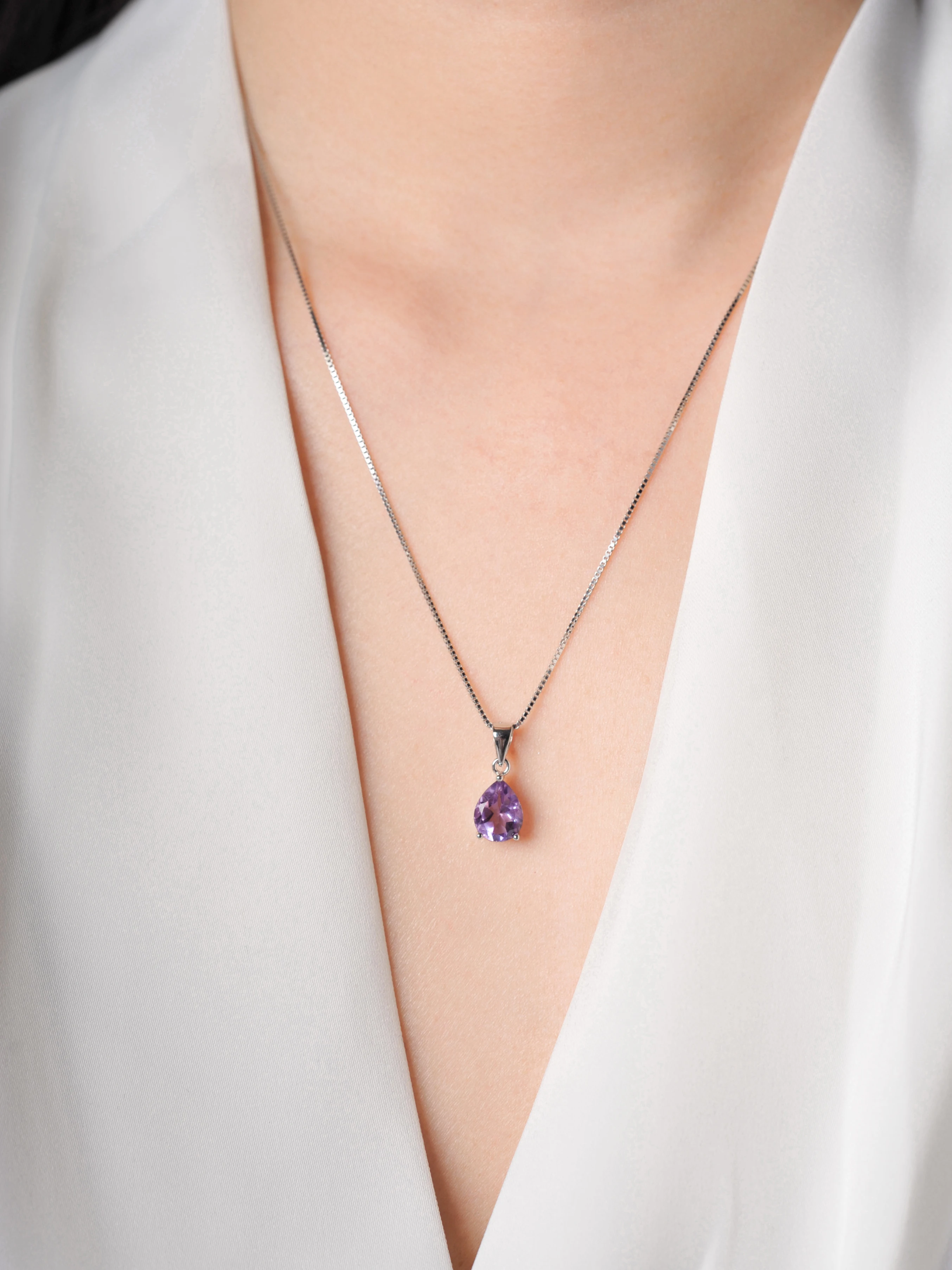 POTIY Birnenförmiger Anhänger mit 2 Karat Himmelblauem Topas, Citrin, Granat und Amethyst, ohne Kette, 925er Sterlingsilber, Geburtsstein-Geschenk für Sie – Detail 16