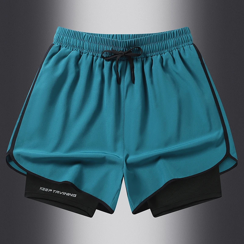 Fashion Elastic Lace Up Spliced Fake Two Pieces High Waist Casual Shorts Men's Clothing 2024 Summer New Loose All-match Shorts