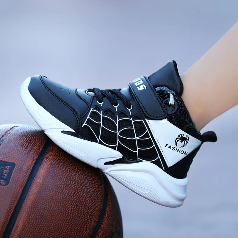 Kids High-top Cartoon Spider Sneakers Boys Casual Breathable Tennis Shoes Non-slip Basketball Sports Shoes basketball shoes
