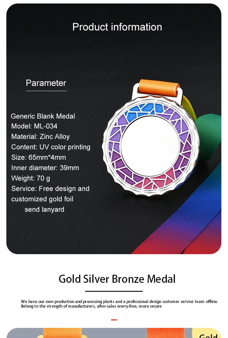 Description Picture 3 of itemMedals for Competition Blank Medal Sports Medals Game Trophy Gold Silver Bronze Sports Souvenir Medals With Ribbon Free Print
