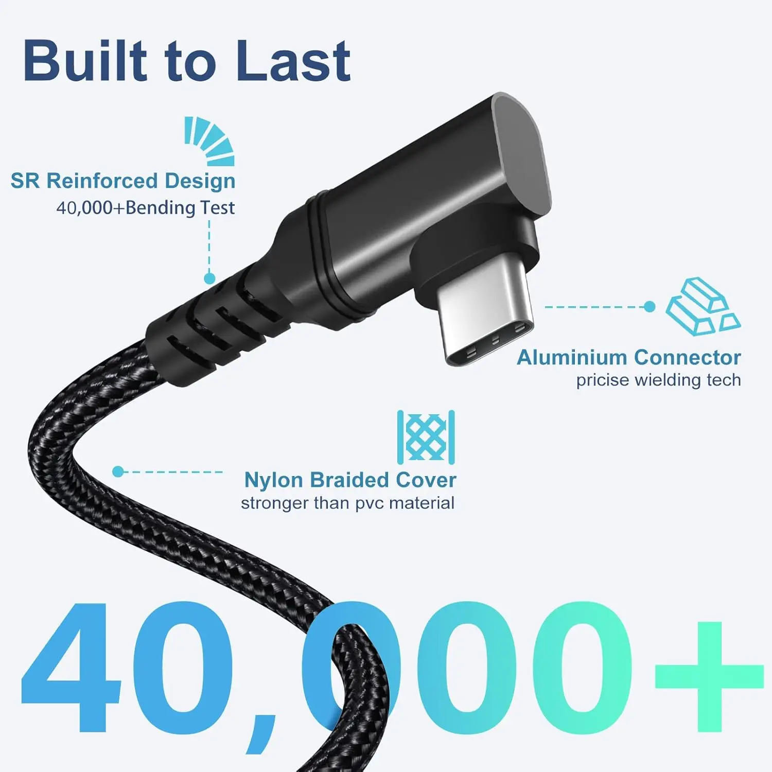 USB-C to Type-C 100W High-Speed Charging Cable, 90-Degree Right Angle, Nylon Braided Data Cord