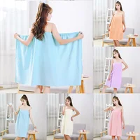 Wearable Bath Towel Coral Fleece Suspender Bath Dress Shower Cap Set Soft Quick Drying Bathrobe for Women Girls 1