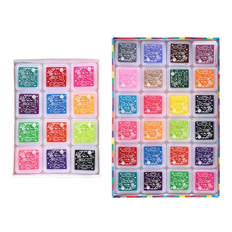 

12/24 Craft Ink Pad for Kid Rainbow DIY Fingerprint Ink Pad Stamps Partner Gift