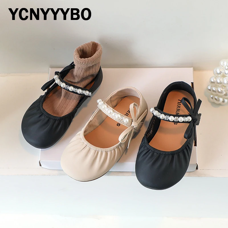 

Kids Princess Shoes Baby Girls Pearl Brand Flats Children Bow Shoes Toddler Black Dress Shoes Sweet Mary Jane New For Autumn