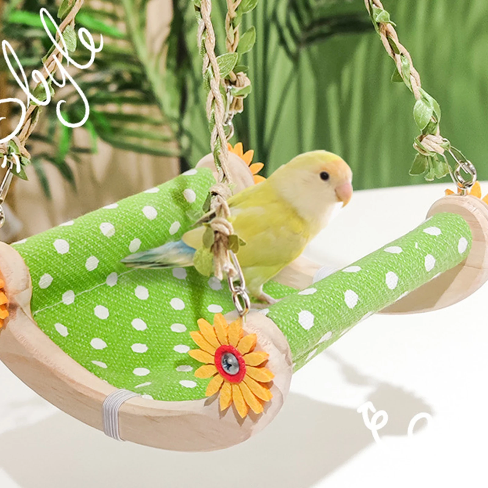 Wooden Bird Canvas Swing Perch Toy Parrot Hanging Hammock Bed Exercise Gym for Cockatoos Macaws Conures Bird Supplies