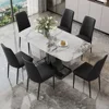 Dining Table,Kitchen Dining Table and Chairs,White Marble Pattern Dining Table with 6 Dinings Chairs, 6 Piece Dinings Tables Set 2