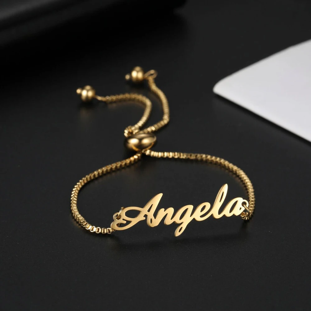 Custom Name Fashion Stainless Steel Cut Font Bracelet Personalized Box Chain Jewelry Boyfriend Girlfriend Birthday Gift