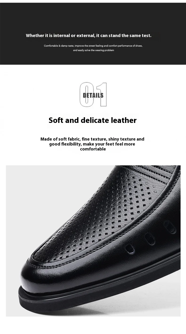 Atmungsaktive, ausgehöhlte Herren-Lederschuhe mit Aufzugskleidung, Frühling und Sommer, 6 cm Höhe erhöhen, Business-Slip-On, formelle Büroschuhe – Detail 8