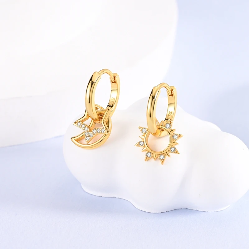 925 Sterling Silver Gold Color Circular Hoop Earrings Golden Earring Fit Original Charms Diy Fine Jewelry For Fashion Women