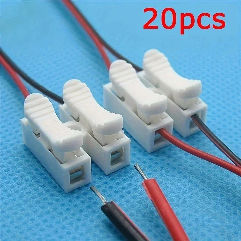 Wire connectors 20pcs Nenhuma solda solda r&aacute;pida 2P cabo fio conector nenhum parafuso bloco terminal bra&ccedil;adeira de mola