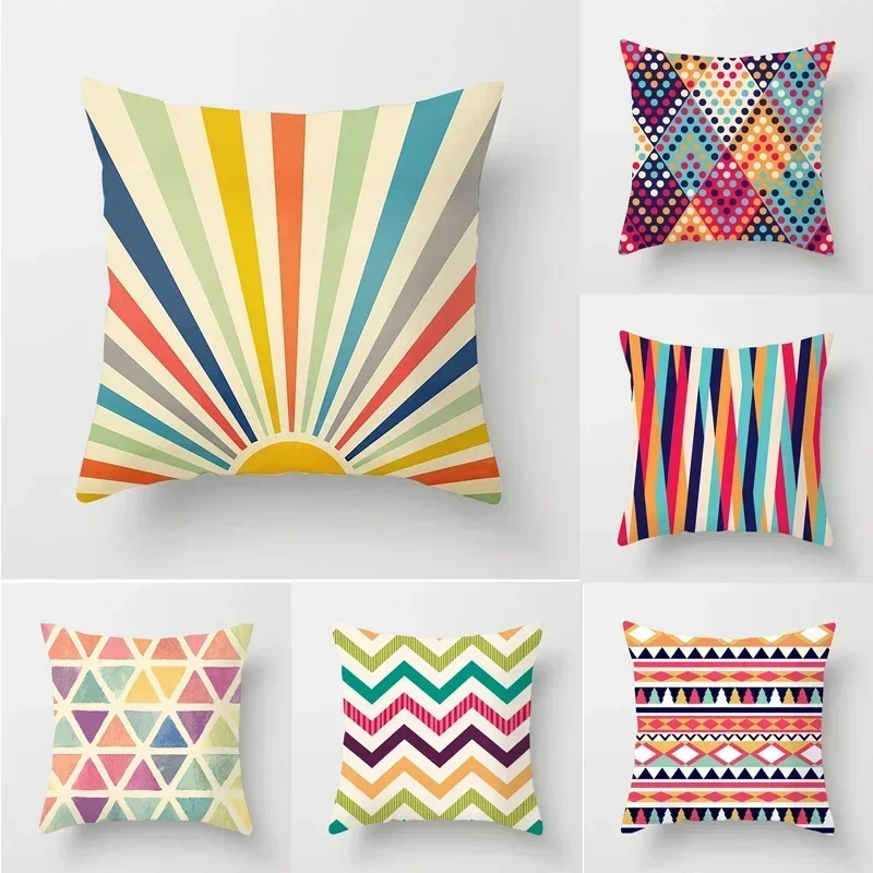 

Retro 90s Aesthetic Cushion Cover Rainbow Geometry Polyester Pillowcase Sofa Chair Bed Livingroom Decorative Pillow Cover
