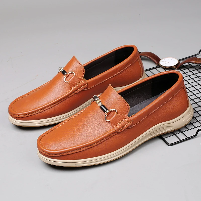 

2022 Genuine Leather Men Shoes Luxury Brand Mens Slip On Loafers Moccasins Italian Comfy Fashion Casual shoes Male Boat Shoes