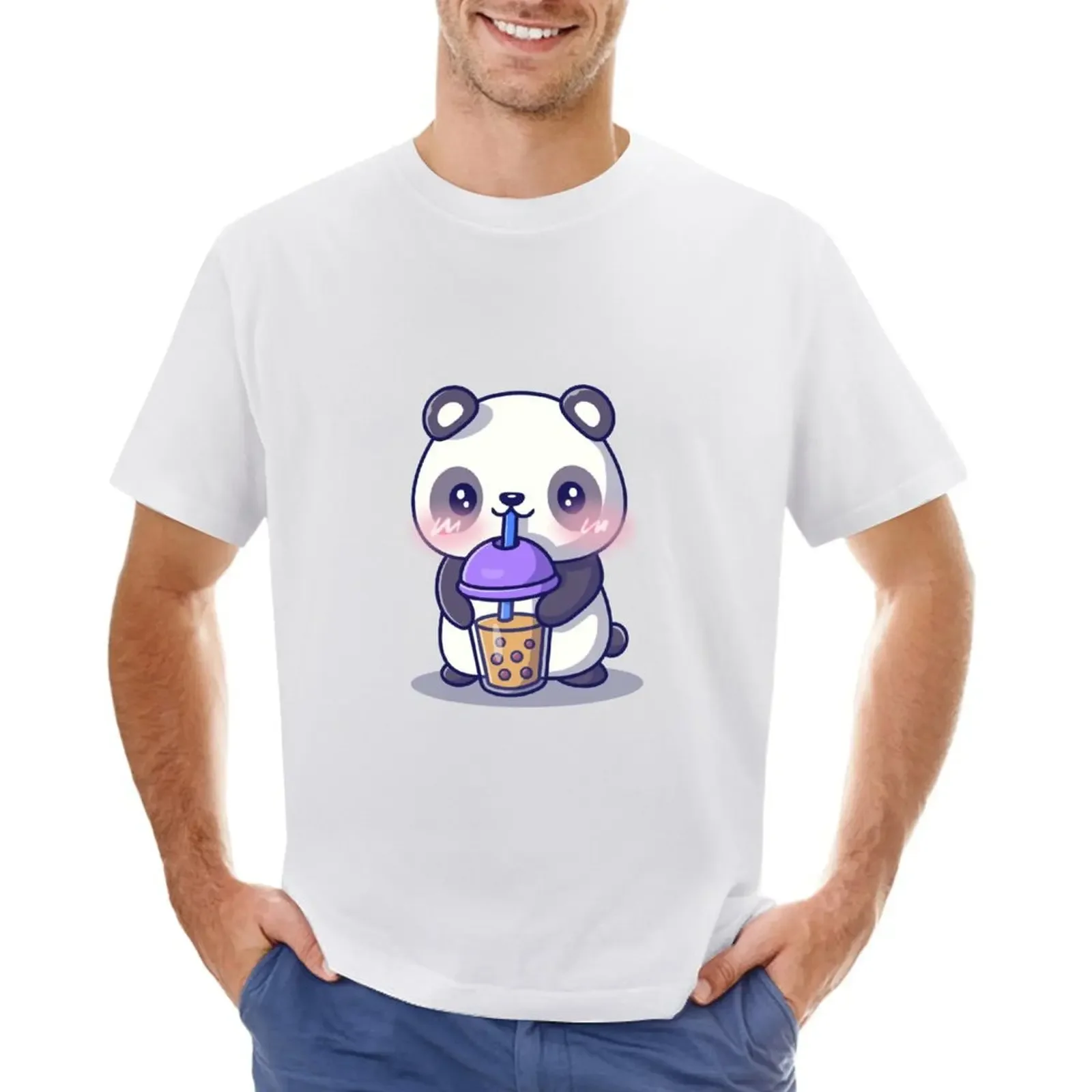Cute Panda Boba Tapioca Pearls Bubble Milk Tea Drink Panda Lover T-Shirt Ragazzi Bianchi Neri Per Un Ragazzo T-Shirt In Cotone Da Uomo