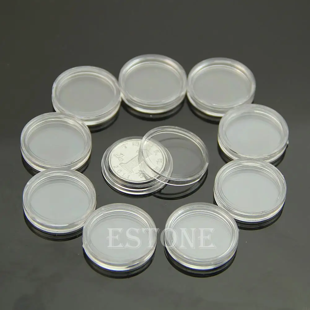 Hot 10pcs 20mm Clear Round Cases Coin Storage Capsules Holder Round Plastic D0LD