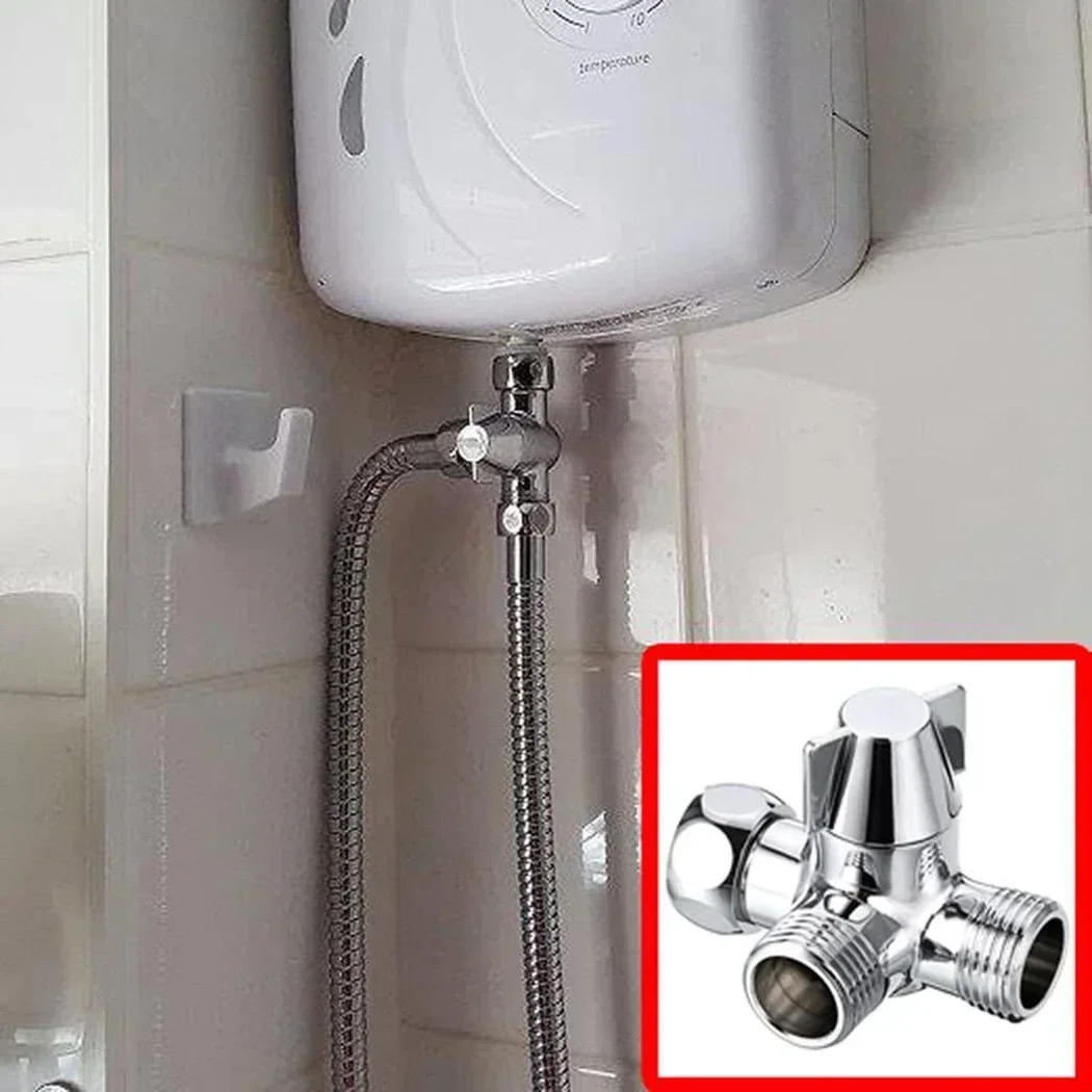 3-way Brass Shower Hose Splitter 1/2" Standard Hand Shower T Adapter Water Valve Diverter 180 Degree Rotating Switch Splitter